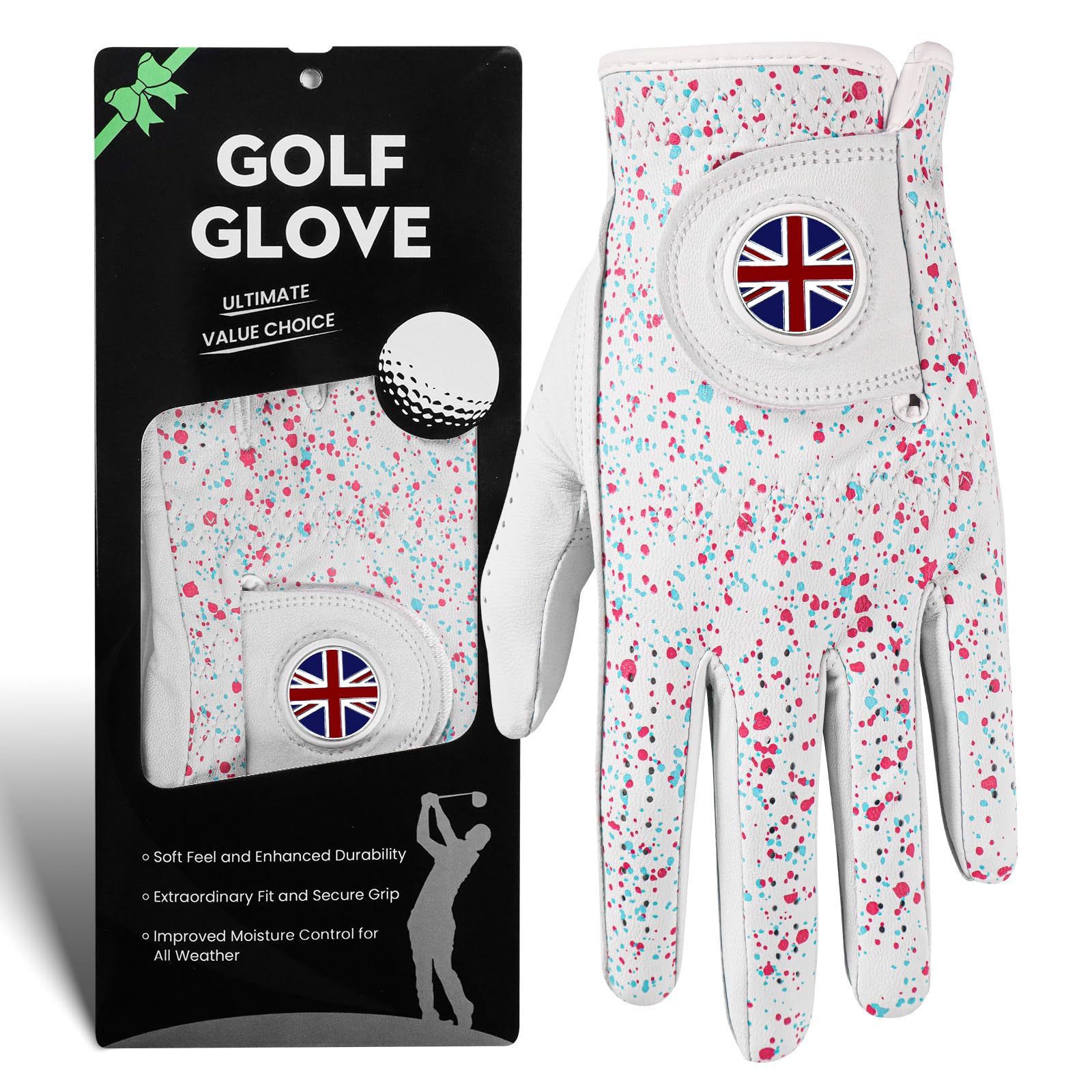 XJBTBA Guantes de Golf para Hombre Mano Izquierda Derecha Cabretta Cuero Weathersof con Marcador 1 Pieza, Guante de Golf para Hombre Suave Transpirable Resistencia al Desgaste