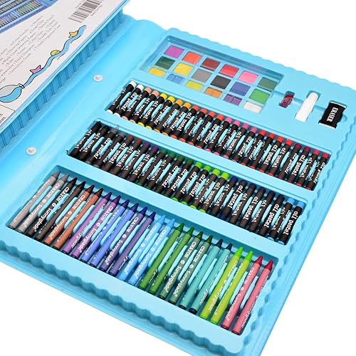 Miniatura 4 de Sunnyglade Juego de arte de caballete triple de doble cara de 185 piezas, caja de arte de dibujo con pasteles al óleo, crayones, lápices de colores,