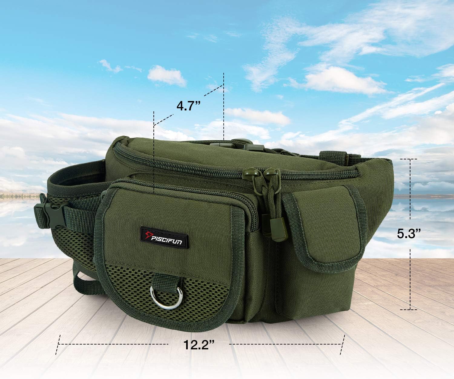 Piscifun Fishing Bag Portable Outdoor Fishing Tackle Bags Multiple Waist Bag Multi Functional Fanny Pack (Color Army Green) : Sports & Outdoors