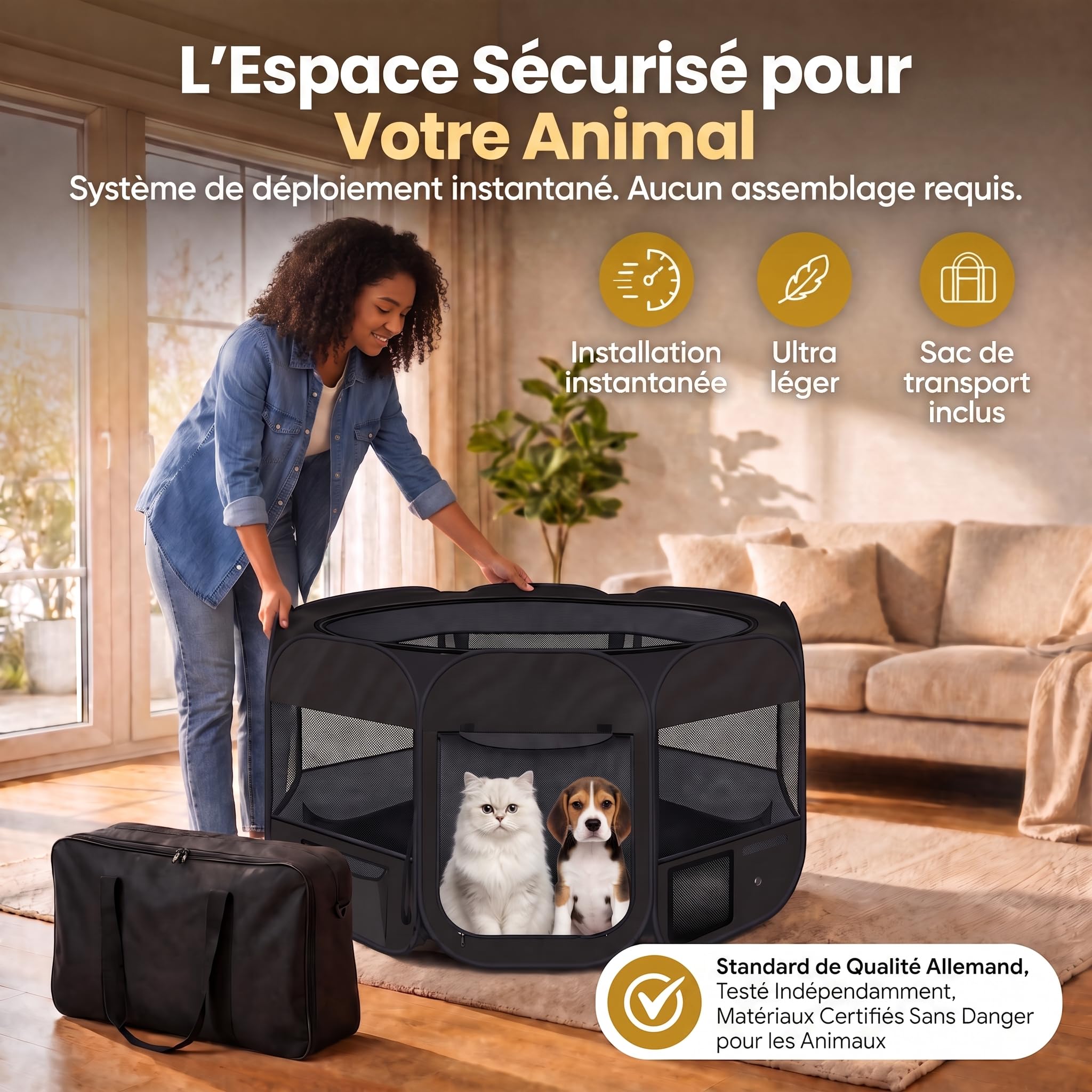 All Pets United® Parc pour Chiots & Chats, 120x120x65 cm, Pop-Up