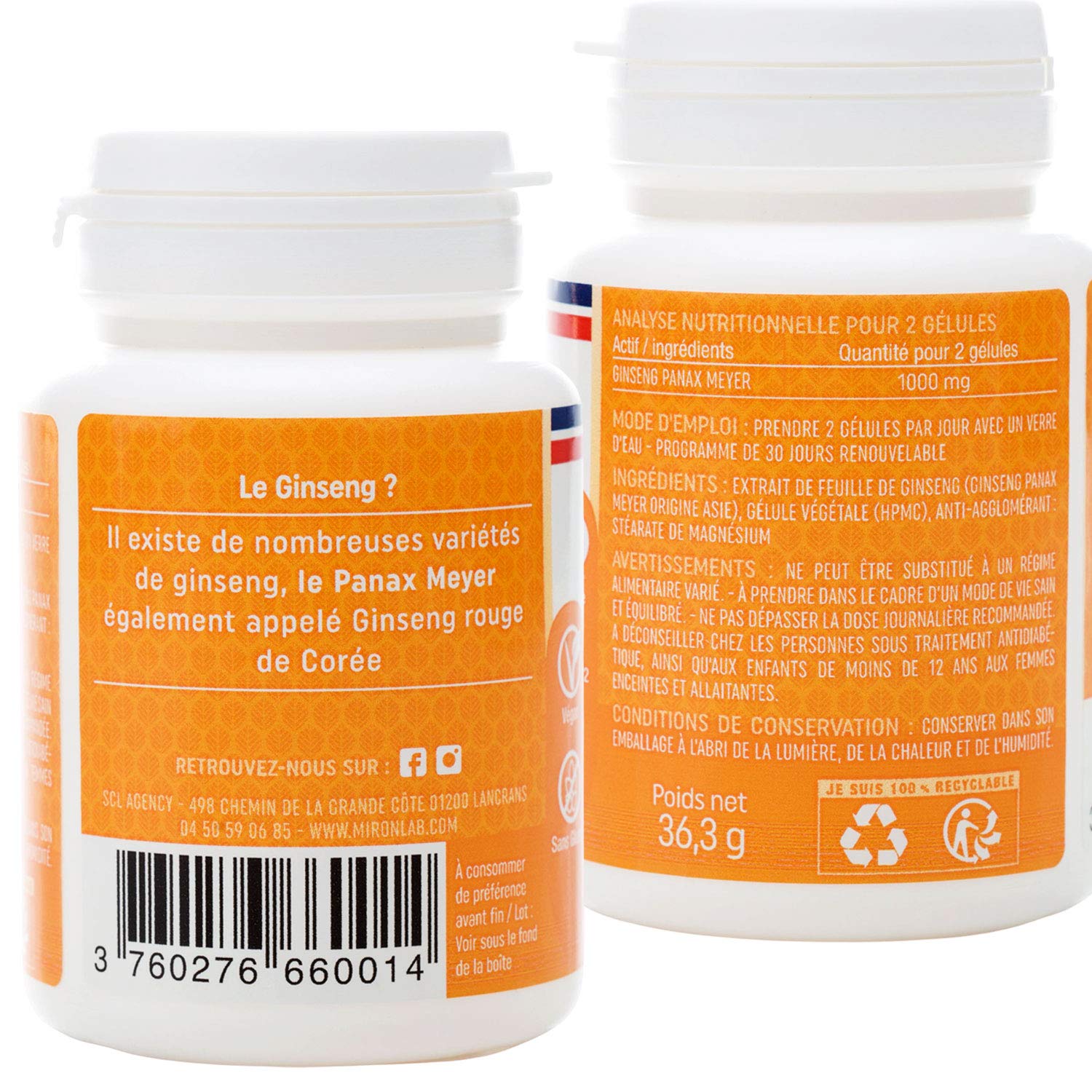 Ginseng Rouge de Corée - Racine - Haut Dosage 1000mg - Ginsénosides 12.5mg - 120 Gélules / 2 Mois - Extrait Naturel Panax Meyer - Anti Stress & Booster d’Energie - Laboratoire Français MIRONLAB