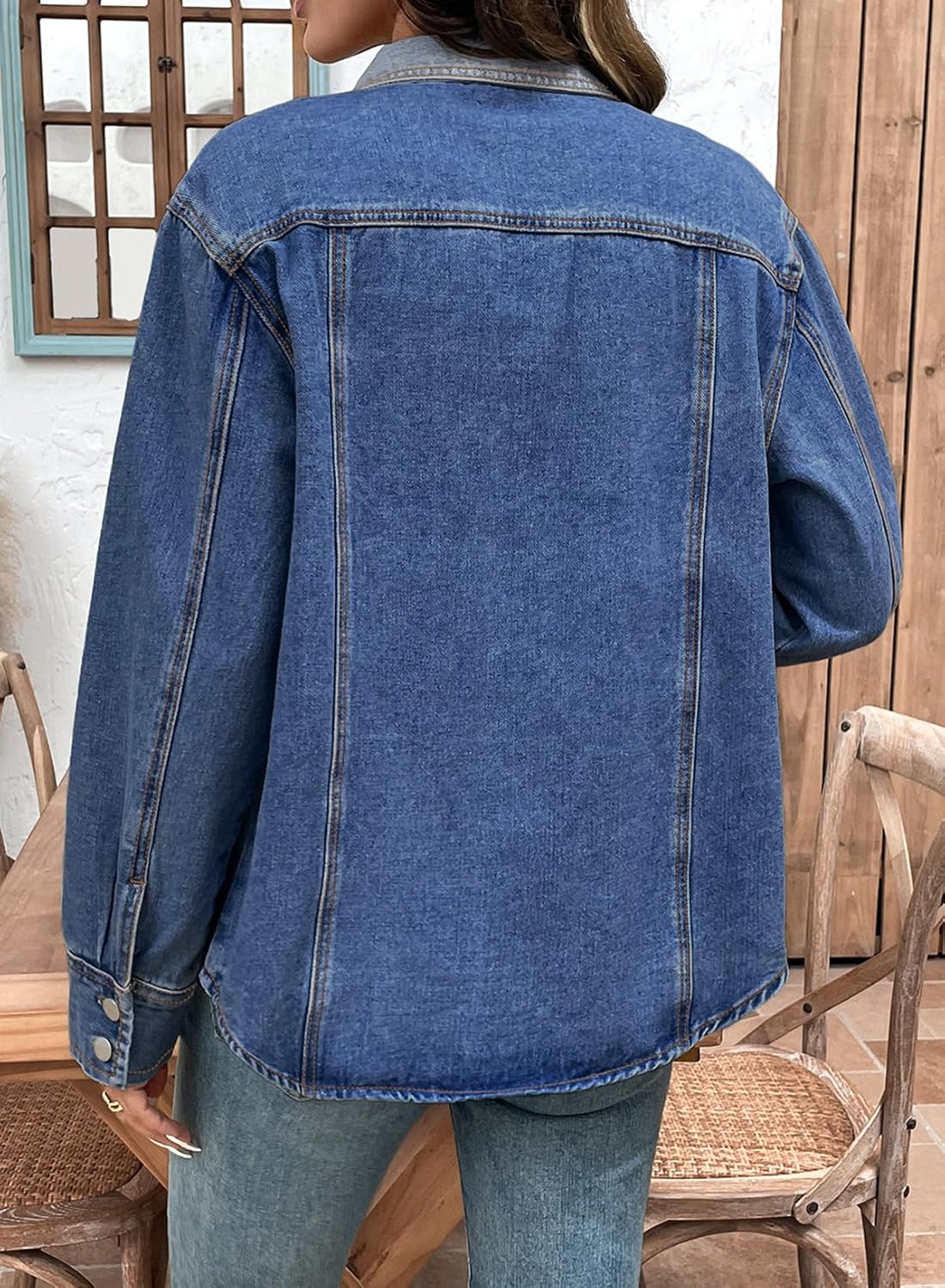 Sidefeel Women's Jean Jacket Oversized Boyfriend Shacket Button Down Long Sleeve Trendy Tonal Wash Denim Jackets - Image 2