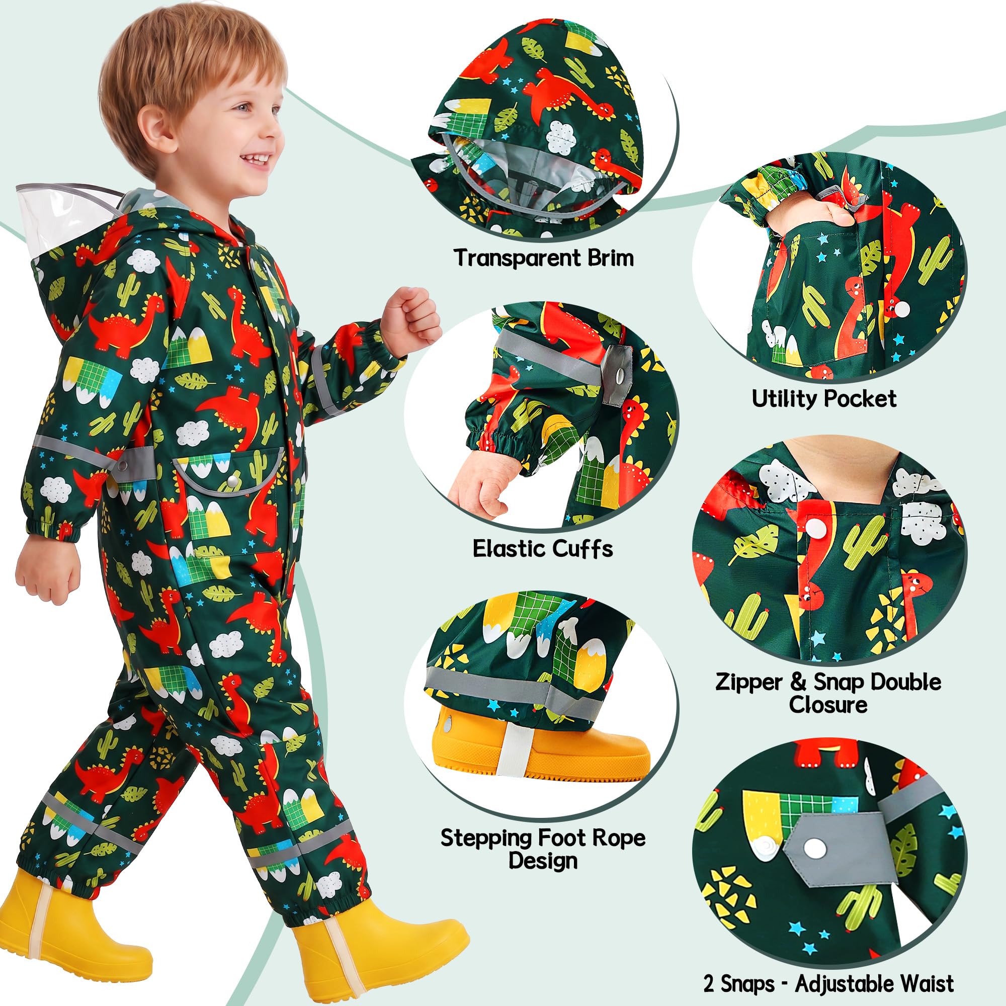 Chubasqueros para Niñas Impermeables Chaquetas Ligero Capa de Lluvia Bebé Encapuchado Mono de Bolsillo Estampados Reflectante Abrigos Impermeable Ropa Niños 1-9 años
