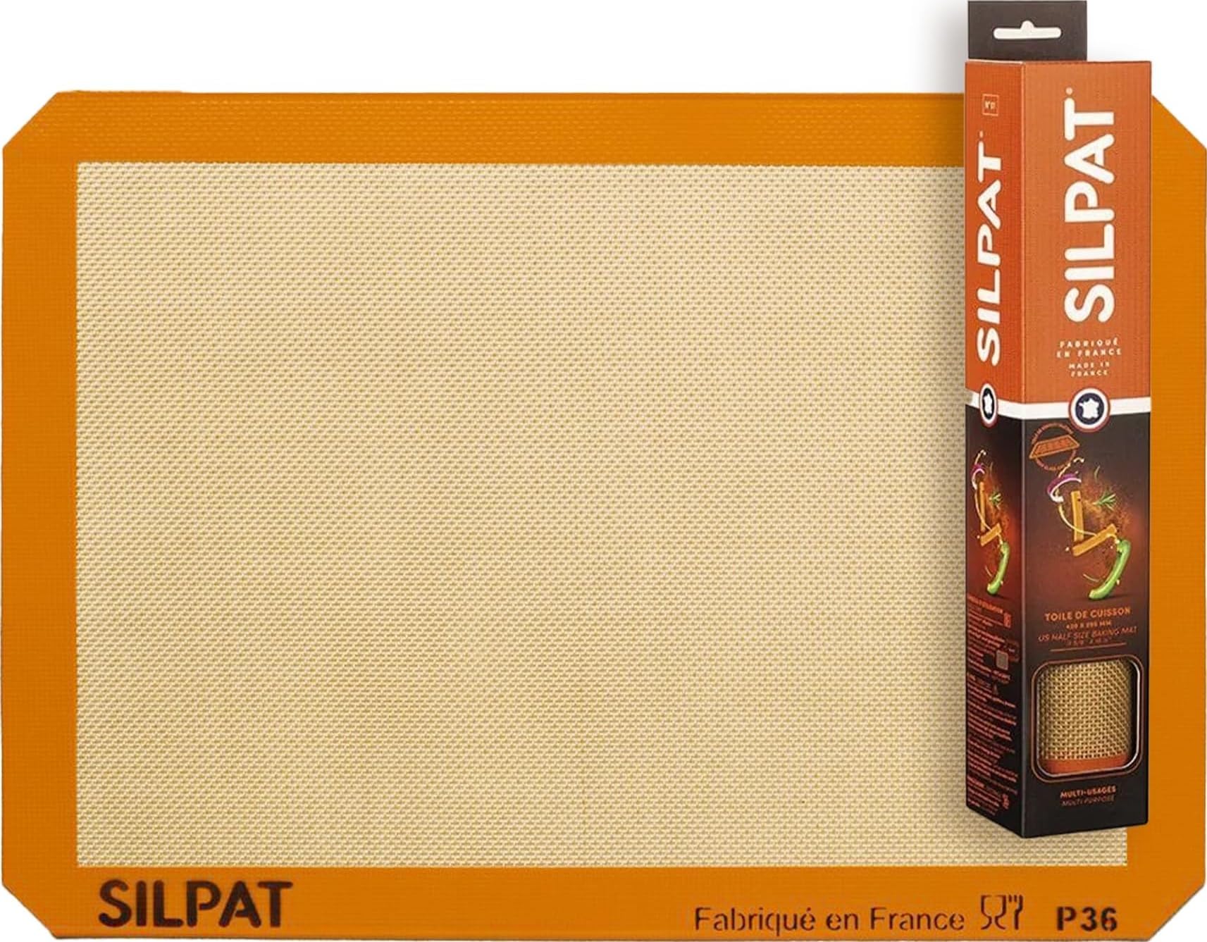 Silpat Premium Non-Stick Silicone Baking Mat, Half Sheet Size, 11-5/8 x 16-1/2, Orange