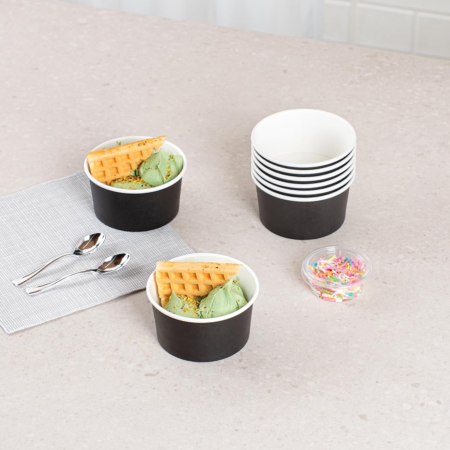 Coppetta 8-Ounce Dessert Cups, 200 Disposable Ice Cream Cups - Lids Sold Separately, Sturdy, Black Paper Frozen Yogurt Bowls, For Hot And Cold Foods, Perfect For Gelato Or Mousse - Restaurantware - Image 8