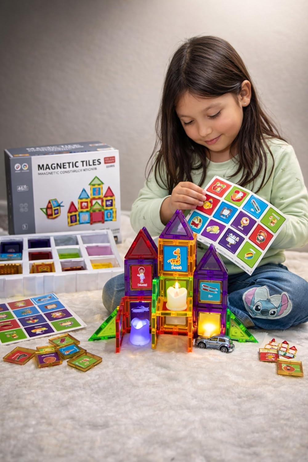 46 PCS Magnetic Tiles Kids stem Building Toy Preschool Learning Blocks Construction Magnet Gift Toddler Aged 3+ - Image 8