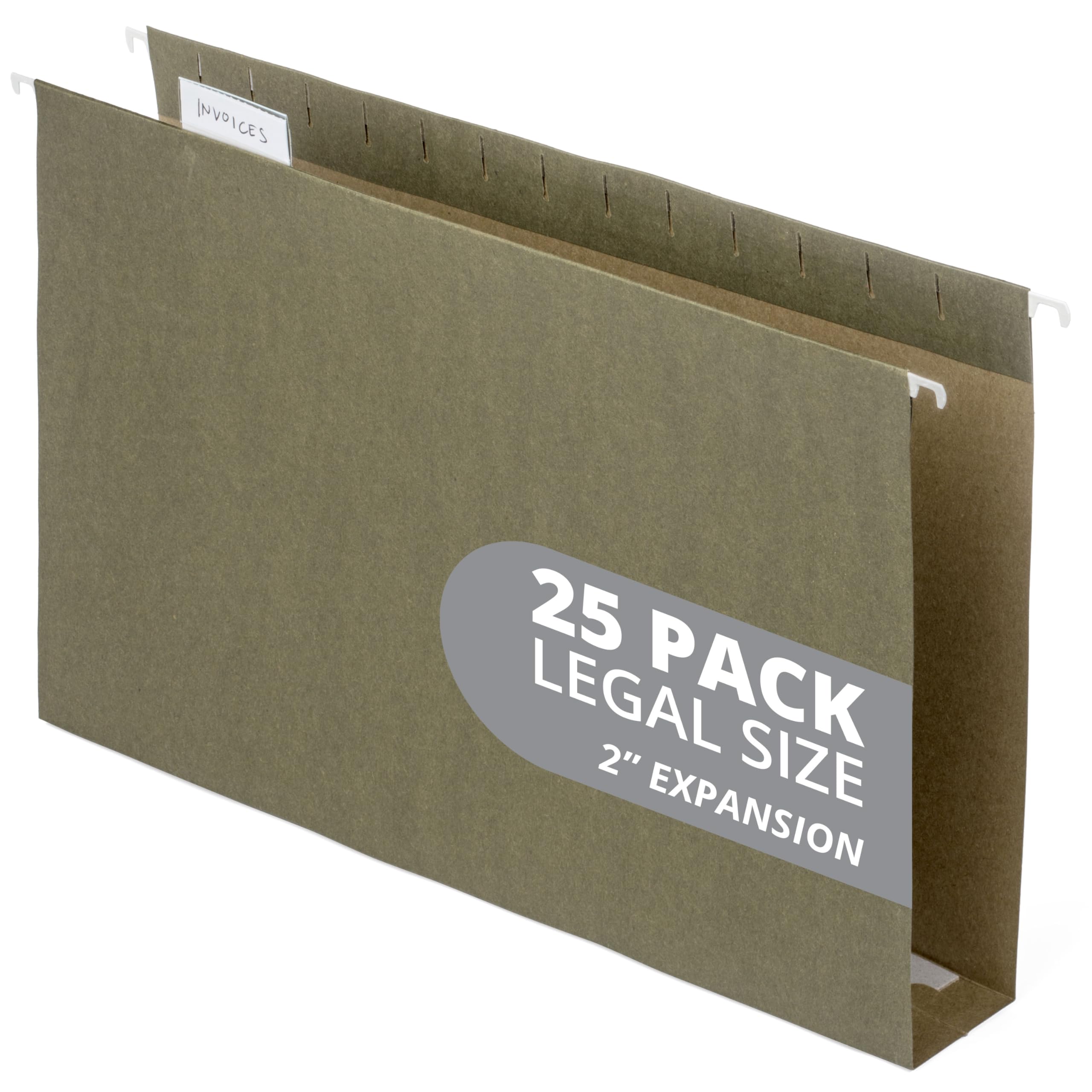 Blue Summit Supplies Legal Size Hanging File Folders, 2" Expansion, 1/3 Cut Adjustable tabs, Legal Size, 5 Tab Locations, Designed for Legal and Law Office File Organization, Standard Green, 25 Pack