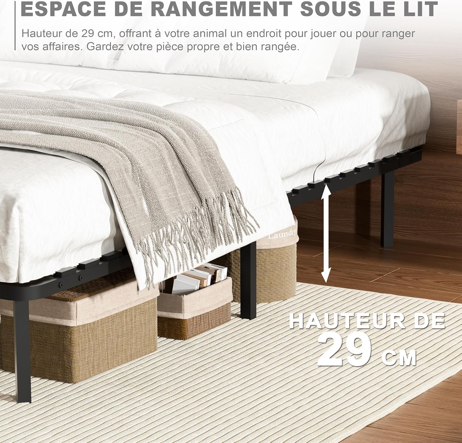 TEENO Ensemble Composè:Matelas a Memoire de Forme Matelas+Sommier à Lattes sur Pieds-4 Pieds Inclus(Ensemble 90x190, 22)