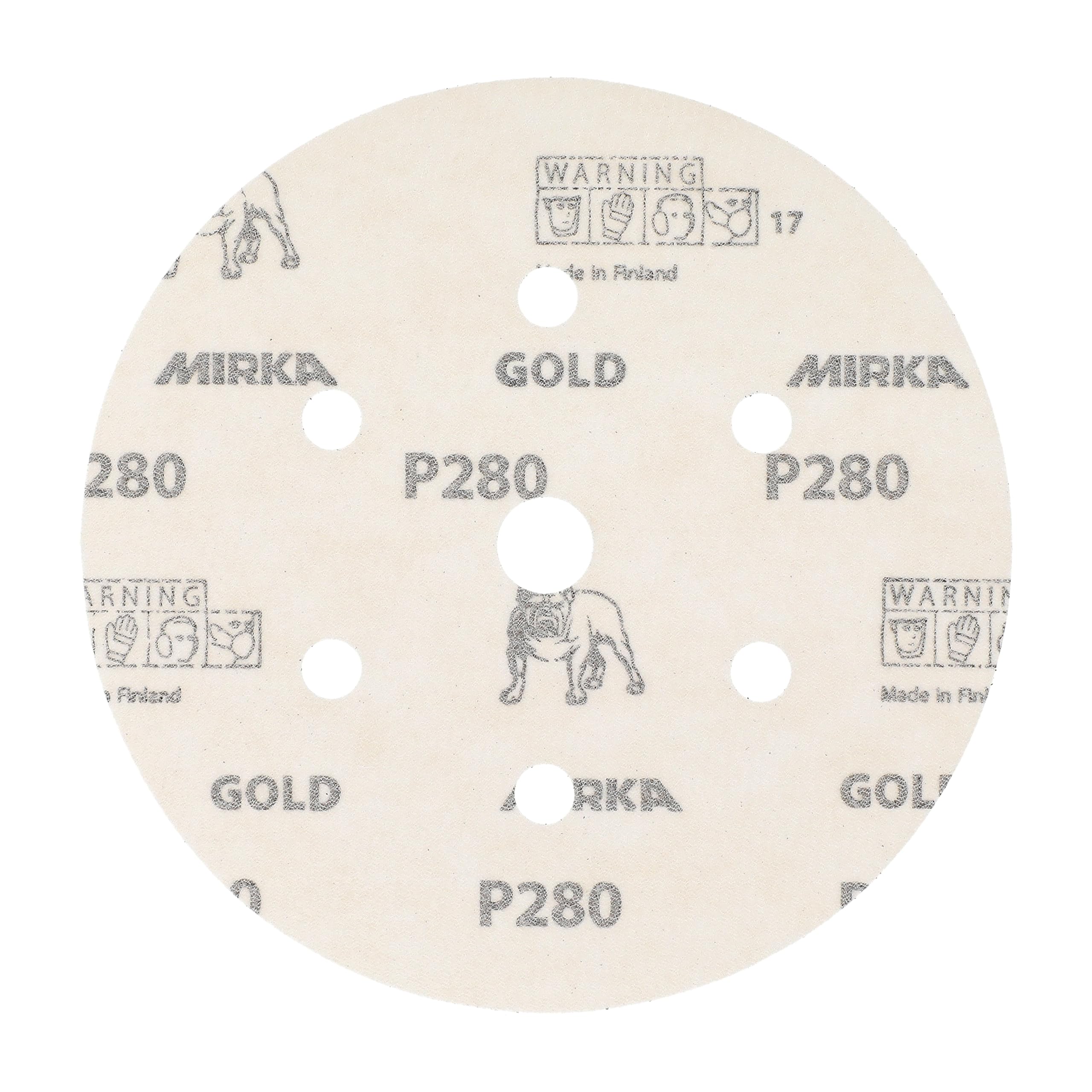 Mirka Gold Carta abrasiva universale Ø 150 mm a strappo 7 fori, grana P280, 100 pz/Per levigare intonaco, stucco, truciolato, legno, vernice