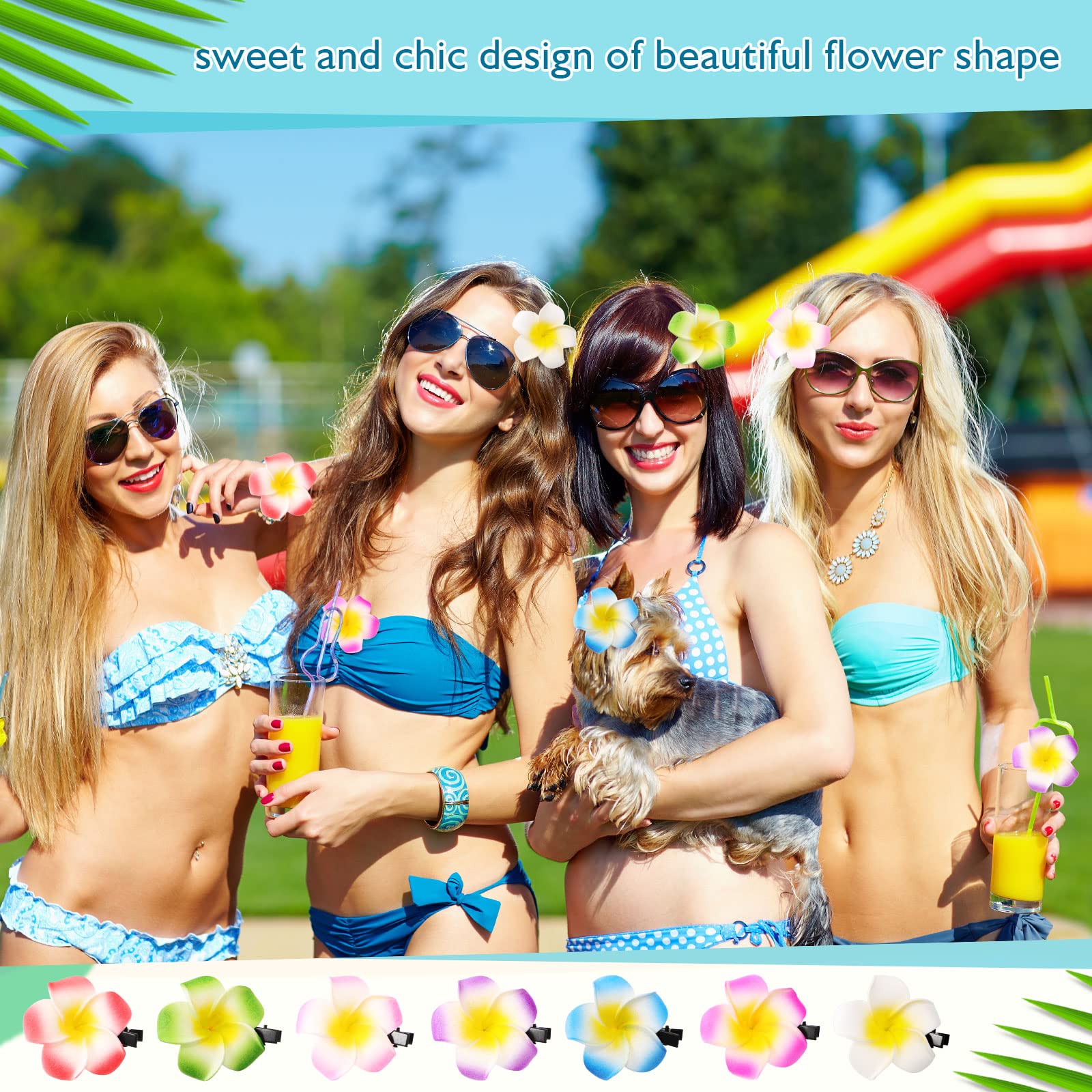 100 pinzas para el pelo de plumeria de 2 pulgadas con flores de espuma hawaiana para mujeres y niñas, Luau Beach Hawaii, tropical, novia, boda, fiesta, decoración, accesorios para el cabello,