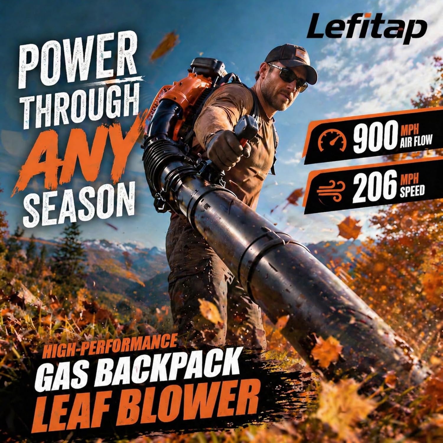 80CC Backpack Leaf Blower Gas Powered - EB850EZ, 900 CFM | 4.3 HP | 230 MPH High Airflow Heavy-Duty Leaf & Snow Blower for Commercial Yard Lawn Care, Clears Leaves, Debris & Snow