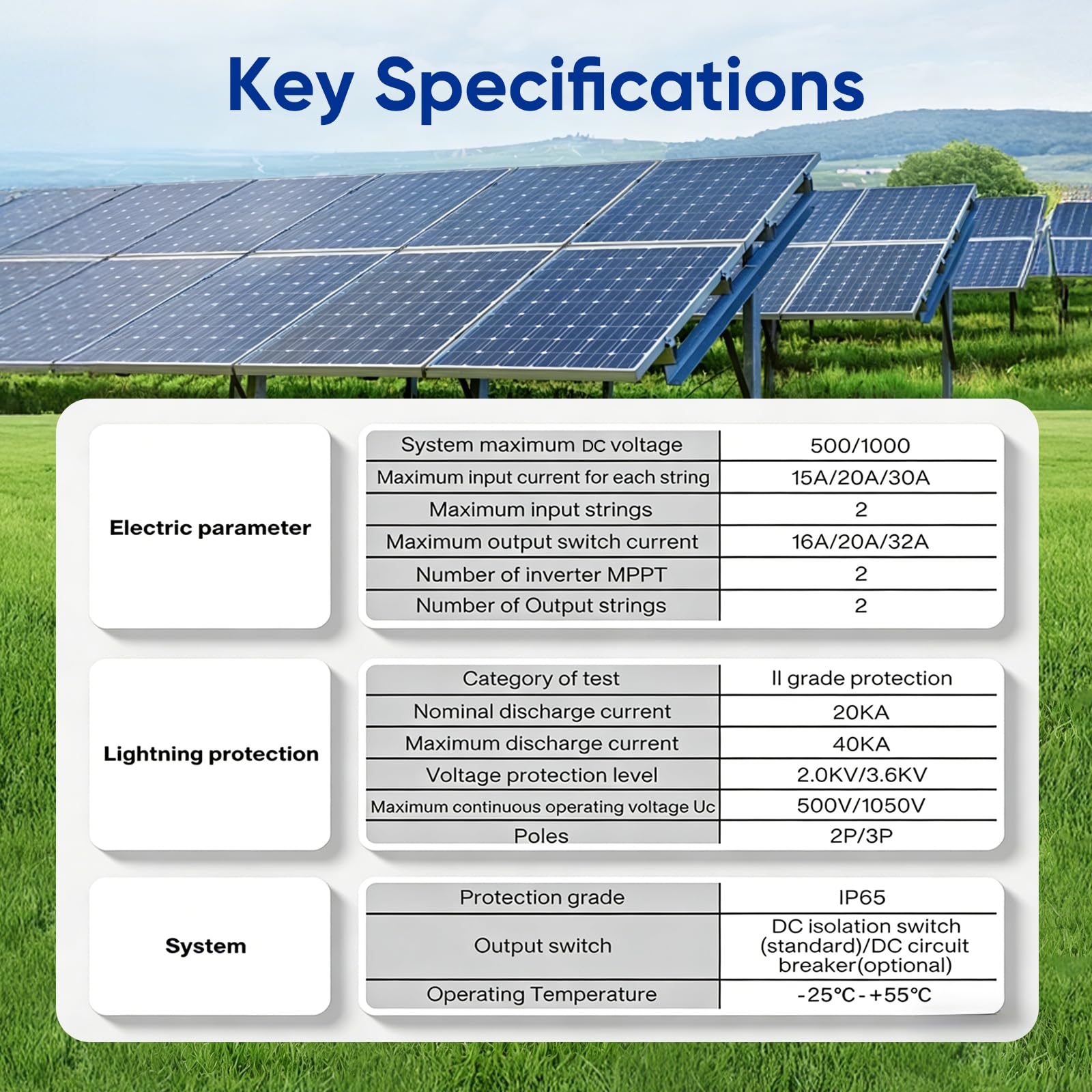 Quadro combinato solare, Protezione PV DC 32A 500V, interruttore IP65, con protezione multistrato, Gestione energetica efficiente