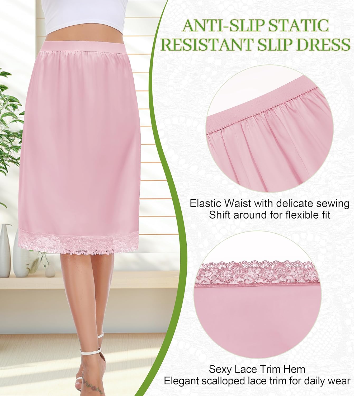 Lovasy Women Satin Half Slips Lace Long Underskirt Anti Static Under Skirt Soft Slip Dress for Skirts Dresses S-3XL - Image 3