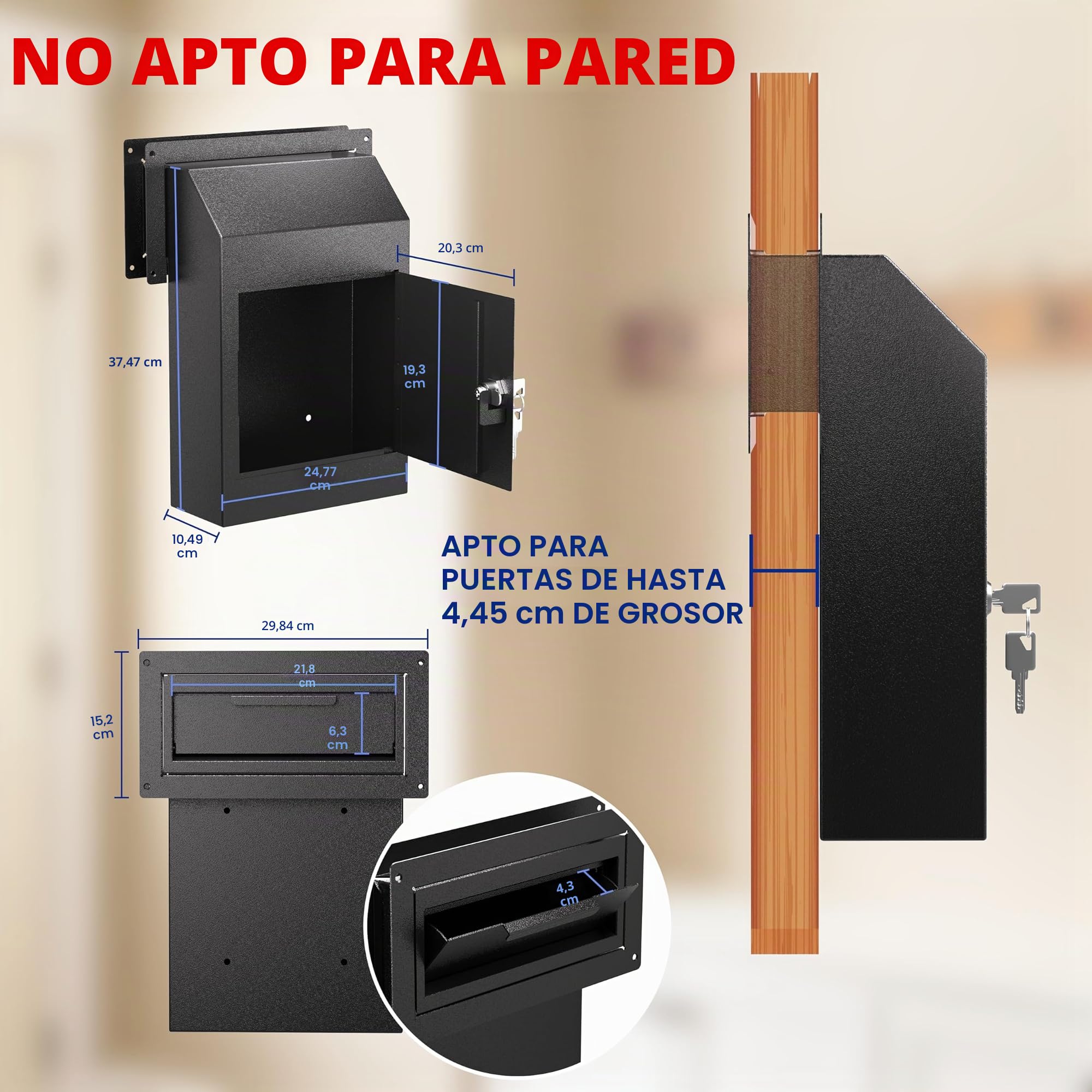 Buzón de Puerta para Correo, Alquiler, depósito y Llave Nocturna – Buzón de Bloqueo de Montaje en Puerta con Acceso Trasero a través de la Puerta (Ranura de Correo de 22,8 x 6,3 cm)
