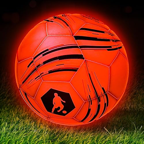 Balón de fútbol iluminado, que brilla en la oscuridad para niños, pelota brillante con 2 luces LED de color, juguetes deportivos al aire libre para