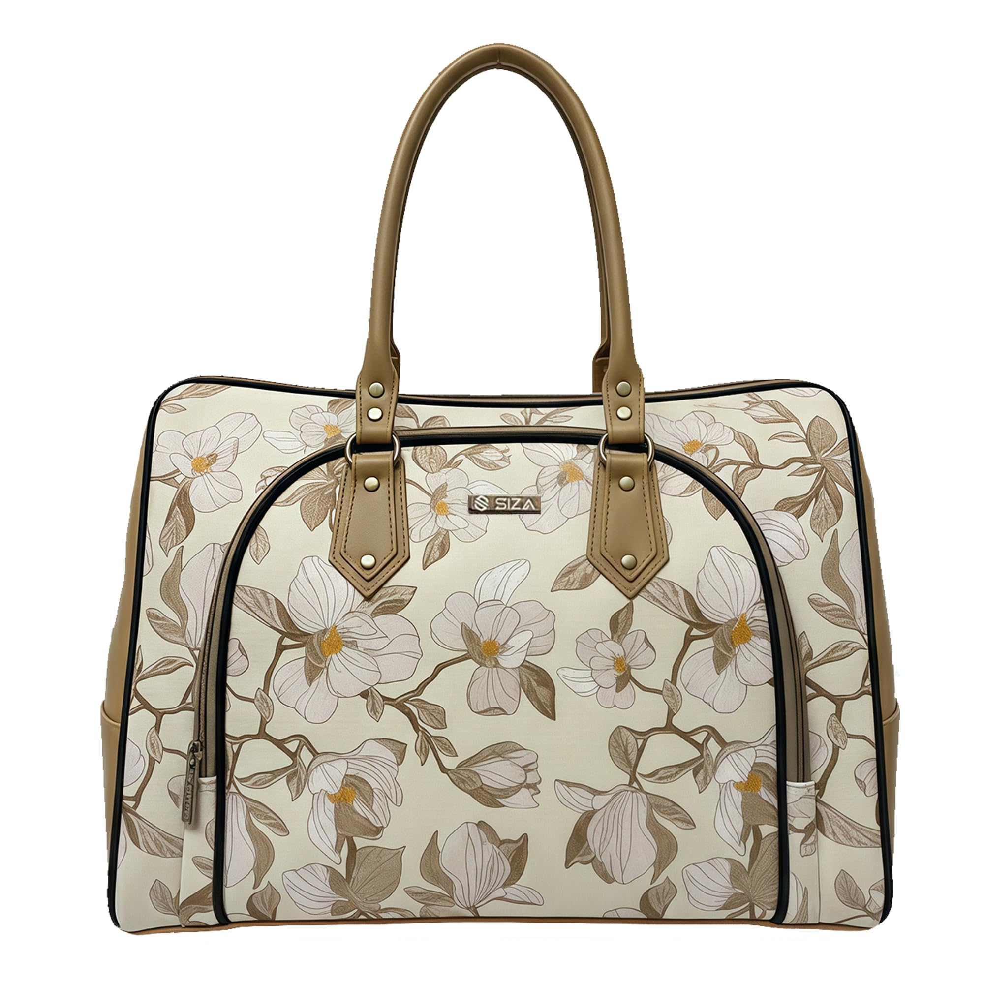 siza Floral Travel Duffle Bag for Women, Spacious Overnight Weekender Handbag with Full Zip Top, Front Zipper Pocket, Reinforced Handles & Faux Leather Trim-picture-32