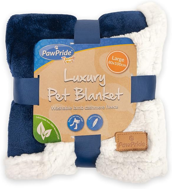 Pet Blanket  Luxury Fleece Pet Blanket for Dogs Cats  Fluffy Pet Blanket Double Thickness Sherpa Textured  Large Size 80cm x 100cm  Machine Washable  (Blue)
