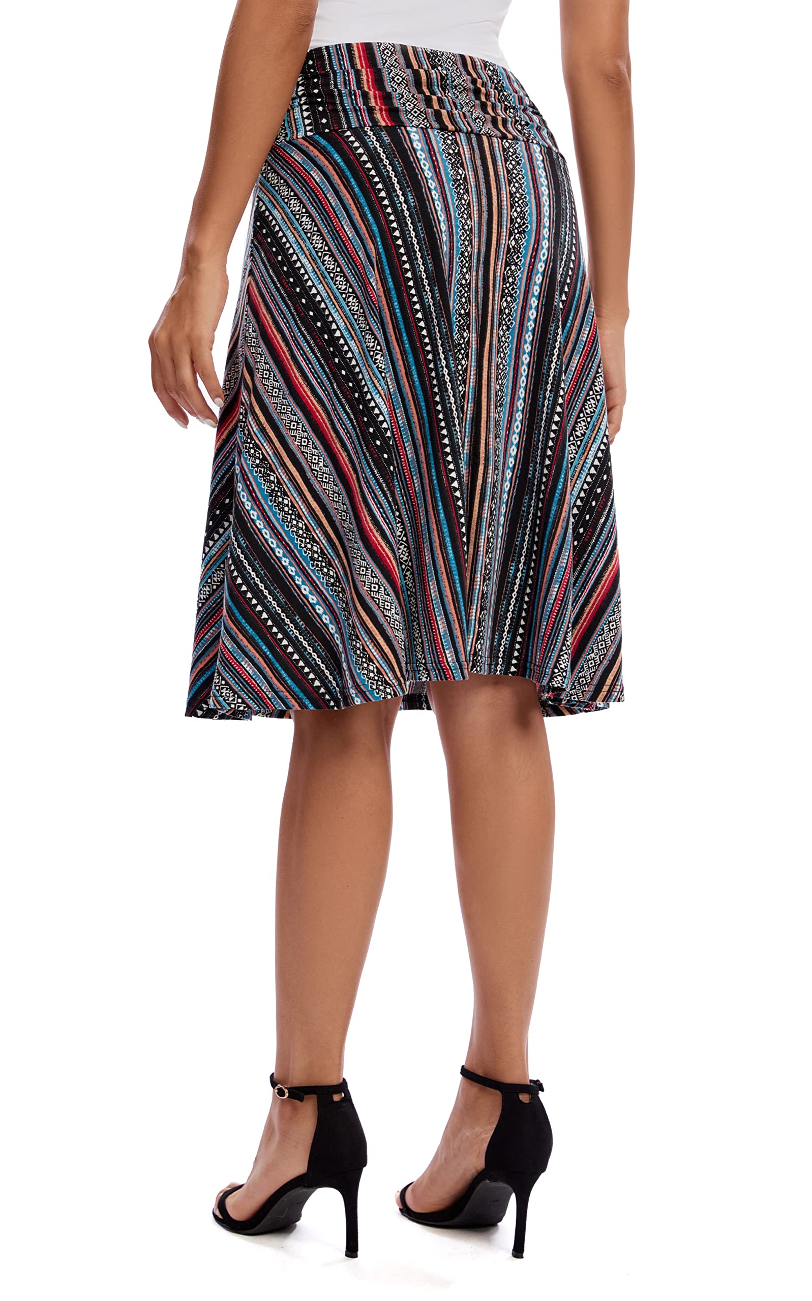Urban CoCo Jupe évasée froncée en jersey taille haute, longueur genou pour femme, Taille L