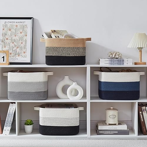 Miniatura 7 de Cesta de almacenamiento para organizar, cestas tejidas para almacenamiento, cestas decorativas rectangulares para shleves, armario, juguetes,