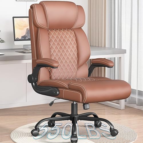 Silla de oficina, ergonómica grande y alta, silla de escritorio ejecutiva, silla de cuero transpirable con reposabrazos abatibles ajustables, silla