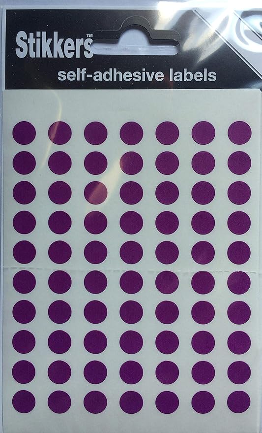 490 Purple 8mm Sticky Coloured Dots Easy Peel Self Adhesive Colour Coding Sticky Dots Round