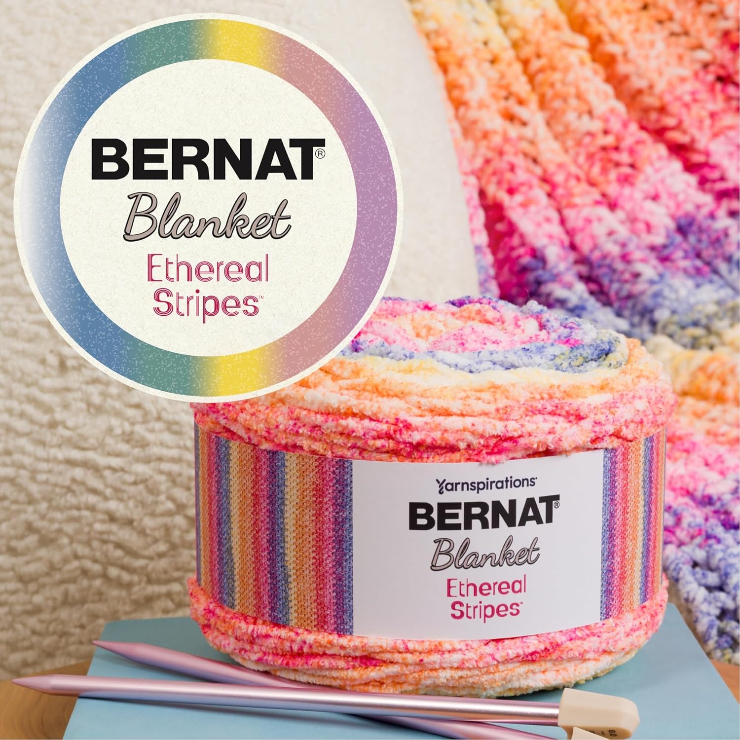Bernat Blanket Ethereal Stripes Driftwood Yarn - 2 Pack of 300g/10.5oz - 100% Polyester - #6 Super Bulky - 220 Yards - Knitting/Crochet