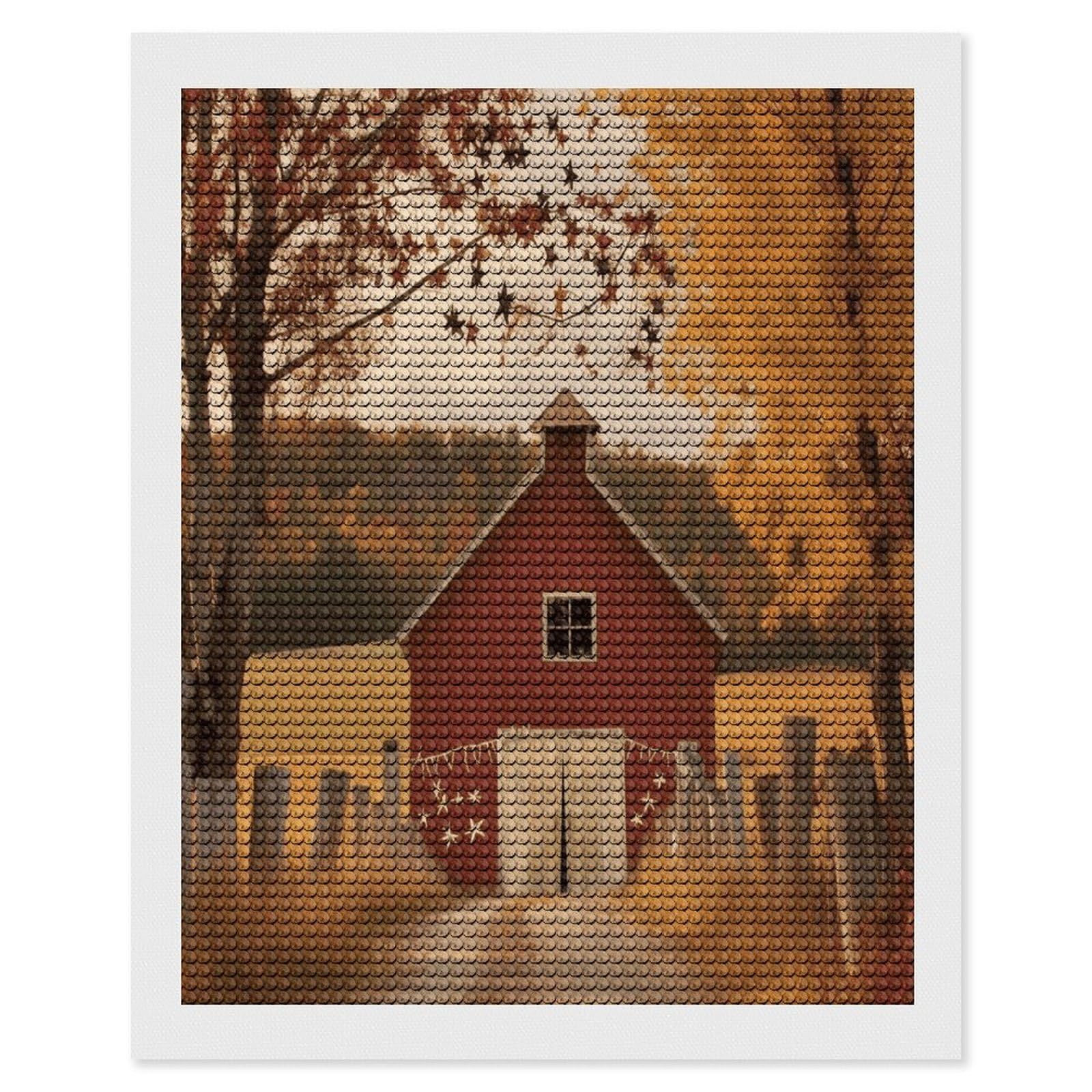 FekiLoot Fall Country Barn Diamond Art Kits for Adults Diamond Painting Kits for Beginners DIY Diamond Art Kits Round Full Drill Diamond Dot Gem Painting for Home Wall Decor Gift 16"x20"