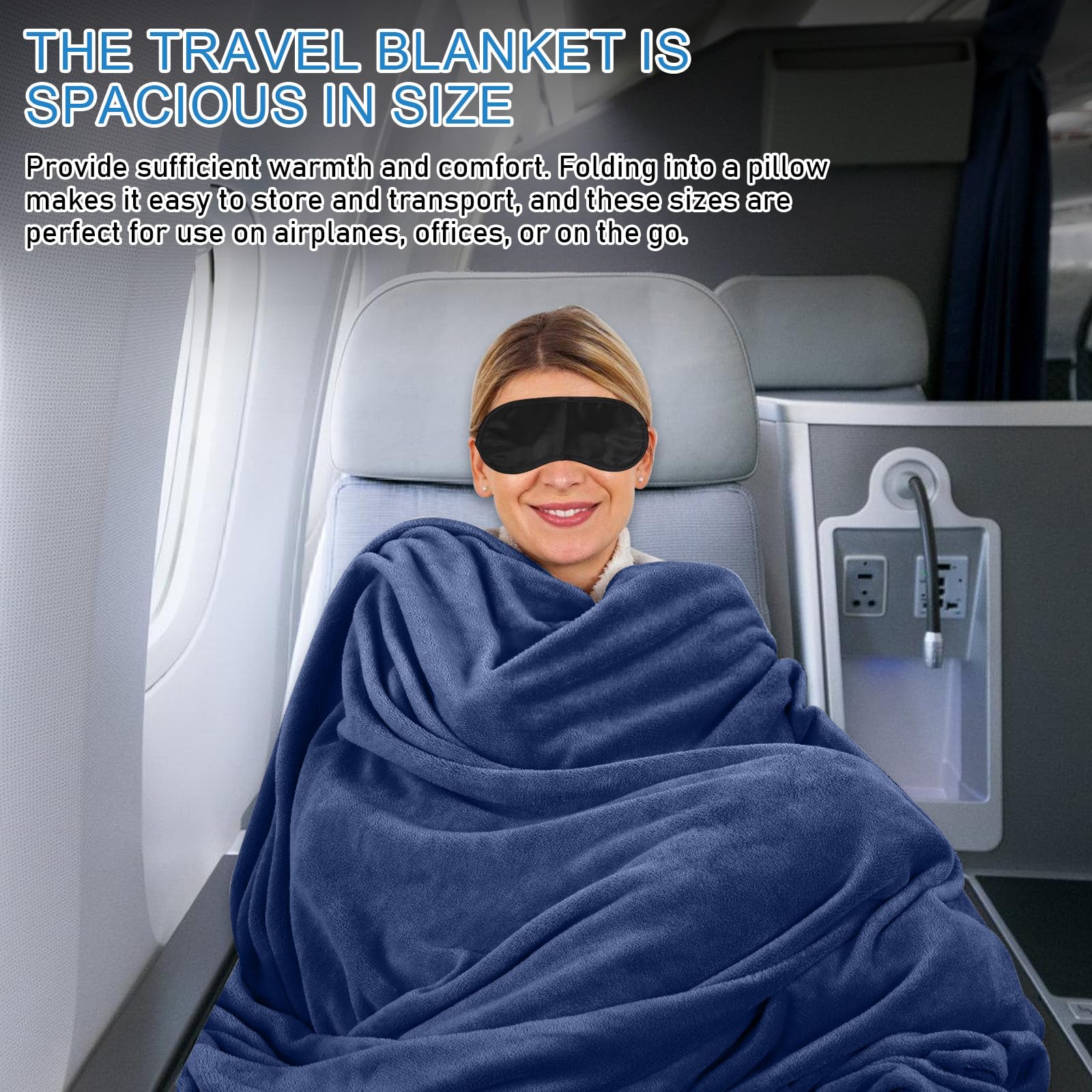 BAIFULAI Manta de viaje para avión, almohada 2 en 1, manta de avión, ultraligera, cálida, con antifaz para dormir y tapones para los oídos, cojín transformador, gadgets de viaje para vacaciones,