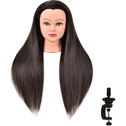 FUGUIRENHAIR 30" 15% Human Hair Mannequin Head Styling Training Head Manikin Cosmetology Doll Head with Clamp Holder Stand