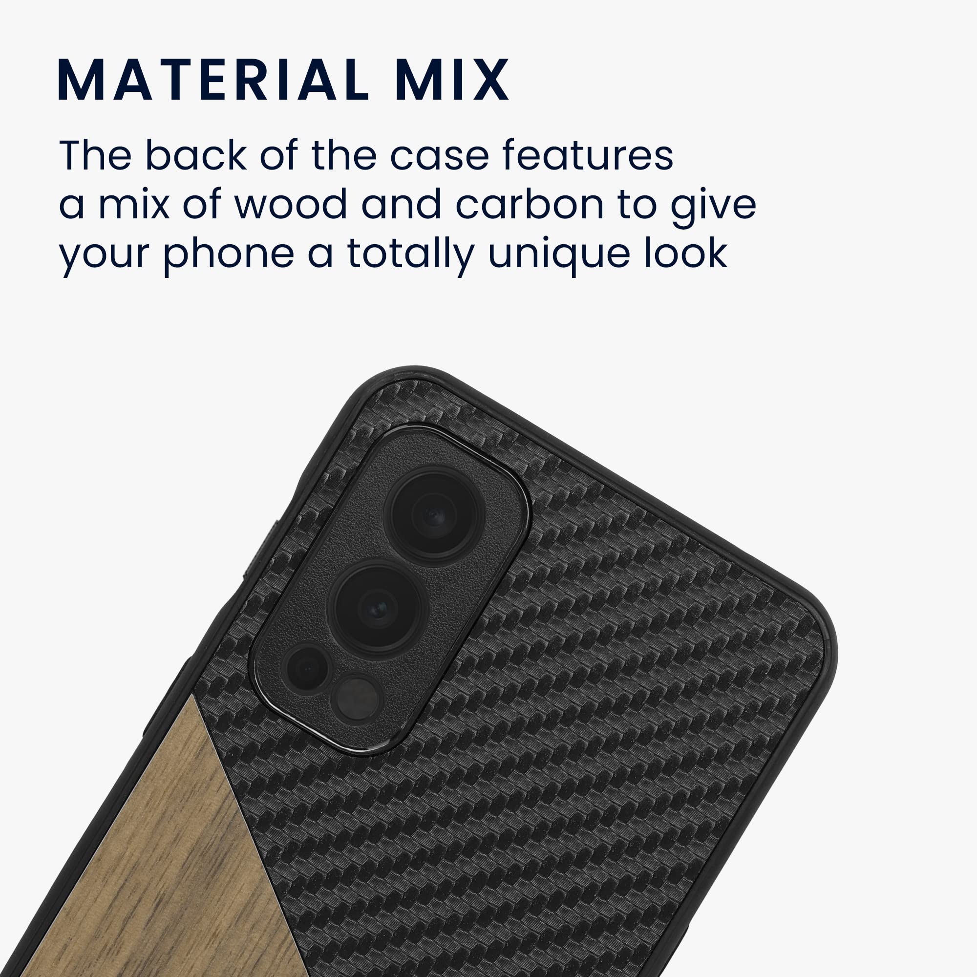 Cover Kwmobile Per OnePlus Nord 2 5G - Custodia Rigida In Fibra Di Carbonio E Legno, Bumper Antiurto, Colore Marrone Scuro/nero