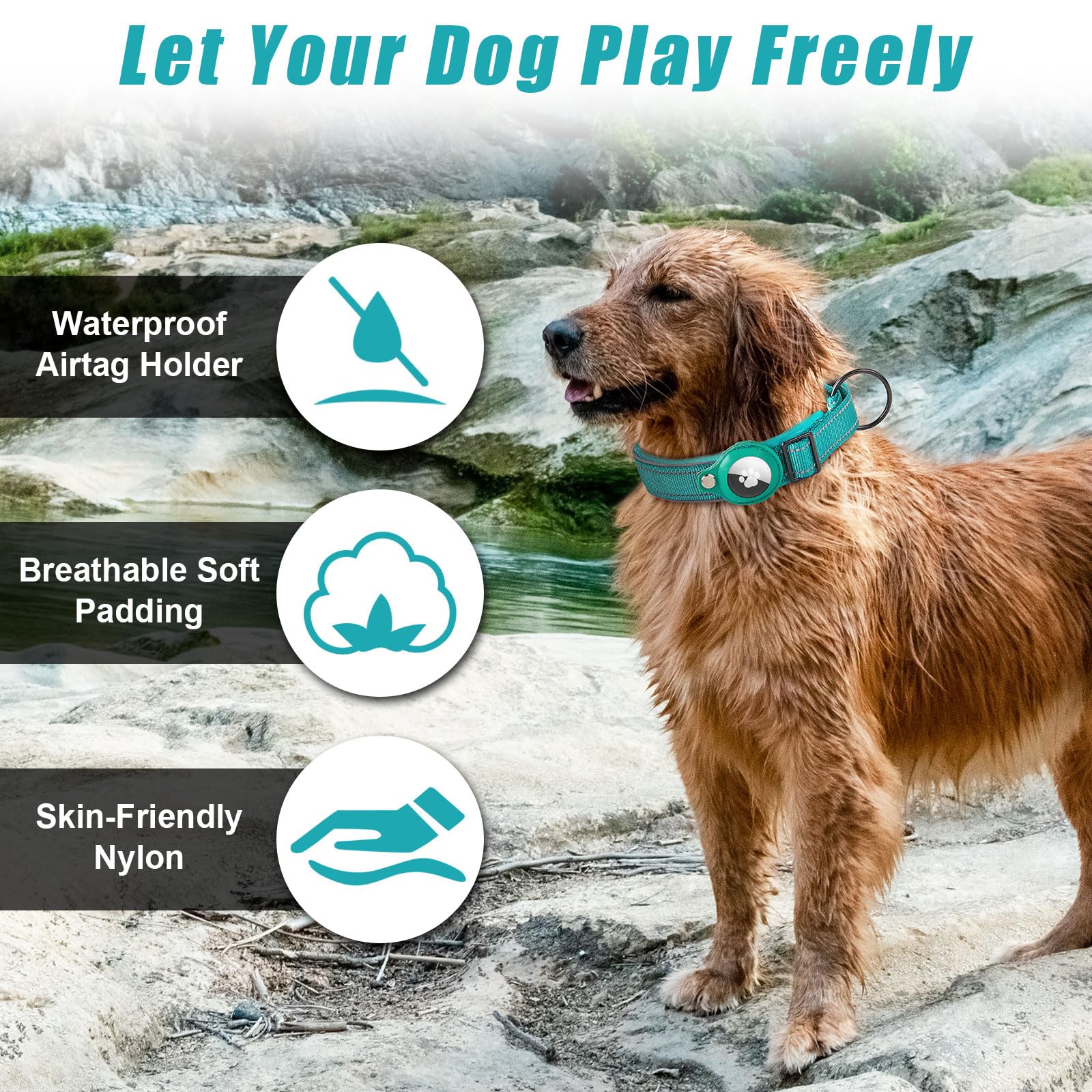 Boloshine Airtag Dog Collar, Adjustable Reflective Nylon Dog Collar - Image 2