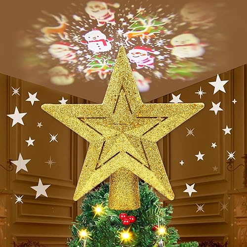 Decoración para árbol de Navidad dorada brillante, decoración de árbol de Navidad hueca 3D, estrella de árbol de Navidad con 2 modos de proyección, disponible en Yaxa Colombia