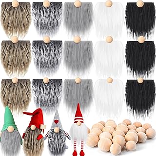 Tudomro 15 Pcs Gnome Beards for Crafts Valentine's Day Faux Fur Fabric Precut Gnomes Beards Handmade 30 Pcs Wood Balls for Christmas Halloween Easter Independence Day(Gray)