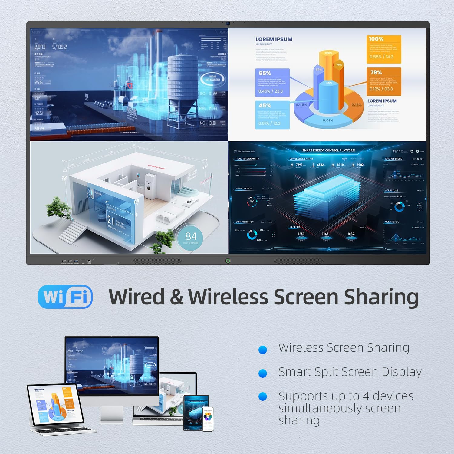 55-Zoll-Smartboard, interaktives Whiteboard, 4K-UHD-Touchscreen, Android 14, 8 + 128 G, All-in-One-Smartboard für Klassenzimmer, Büro, Zuhause (Wandhalterung im Lieferumfang enthalten)