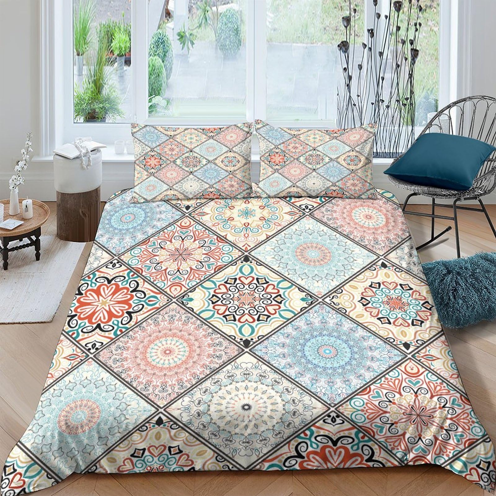 Ctjqhvkz Style-5 3D Printed Boho Mandala Fitted Sheet Microfiber Soft Breathable Moroccan Tile Mattress Cover For Bedroom Guest Room Decor Single（135X200cm）