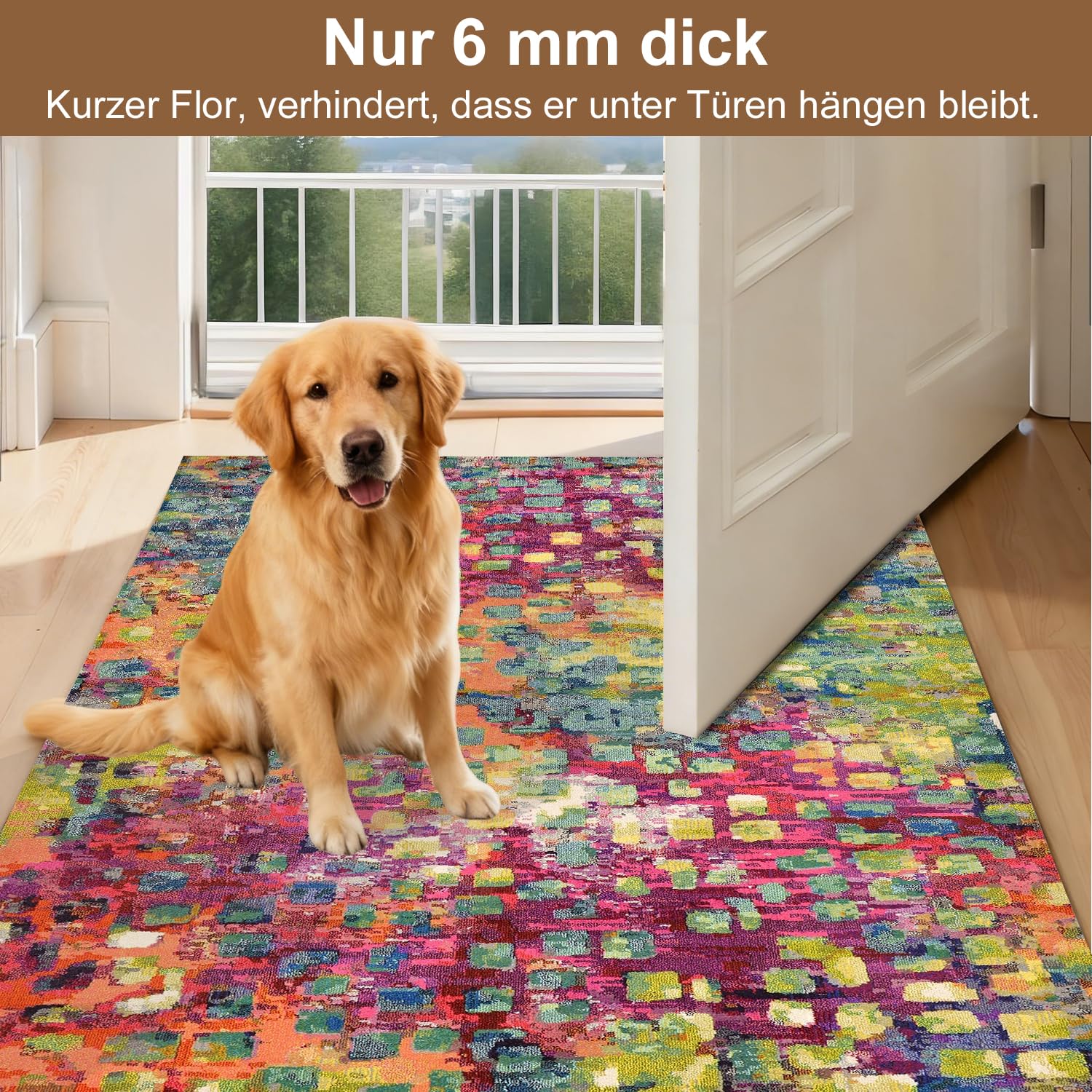 WTHYGB Teppich Läufer 80 x 300 cm, rutschfest Waschbar Teppichläufer, Küchenläufer Abstraktes Design für Eingang, Küche, Wohnzimmer & Büro, Bunte Punkte