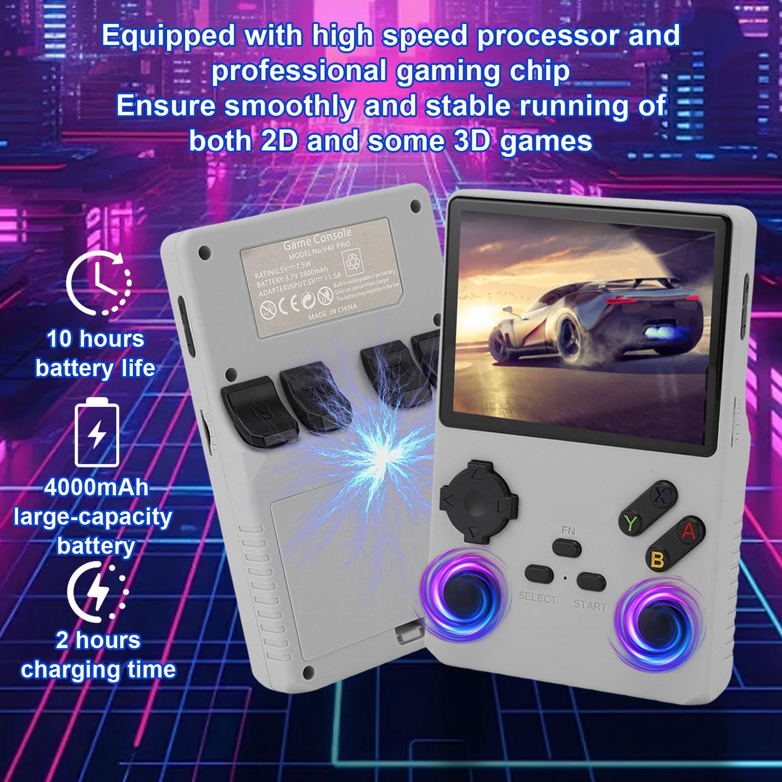 Tangxi Tragbare Spielekonsole, 256 GB Speicher, 3,5-Zoll-Display für Klare Visuelle Effekte, Angenehme Nächte (Silver)