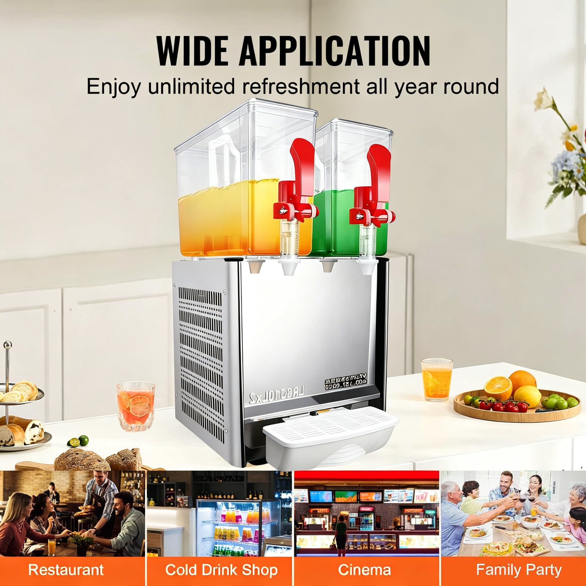 Distributore di bevande, distributore di bevande refrigerate commerciali con controllo termostato, dispenser per succhi di frutta, punch e limonata in acciaio inossidabile, 1-4 serbatoi