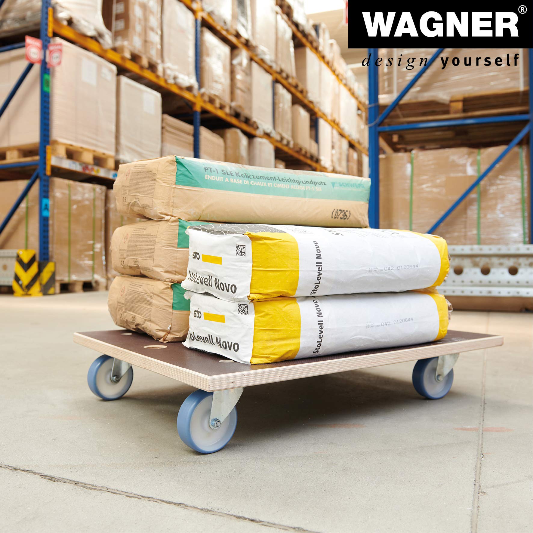 WAGNER Carrello da trasporto MM 1147 I 78 x 59 cm - per carichi pesanti e mobili I portata 500 kg I foro di sollevamento I superficie antiscivolo I certificato FSC® - 20114701