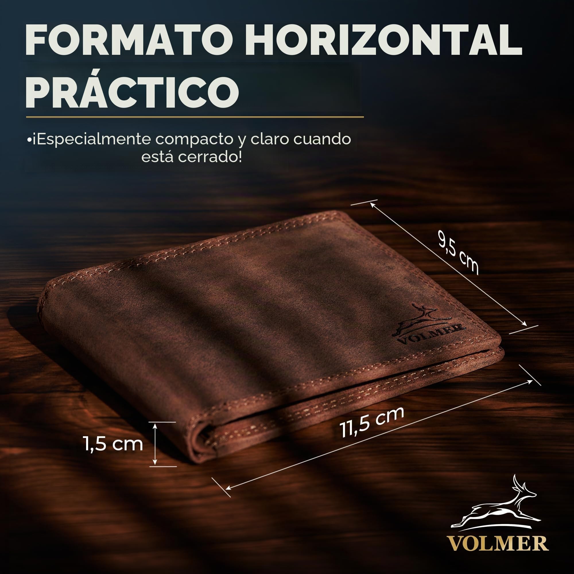 Diverso Cartera De Cuero En Horizontal Hombres Mujeres Bloqueo RFID Fa.Volmer Serie #Easycomfort (Marron)
