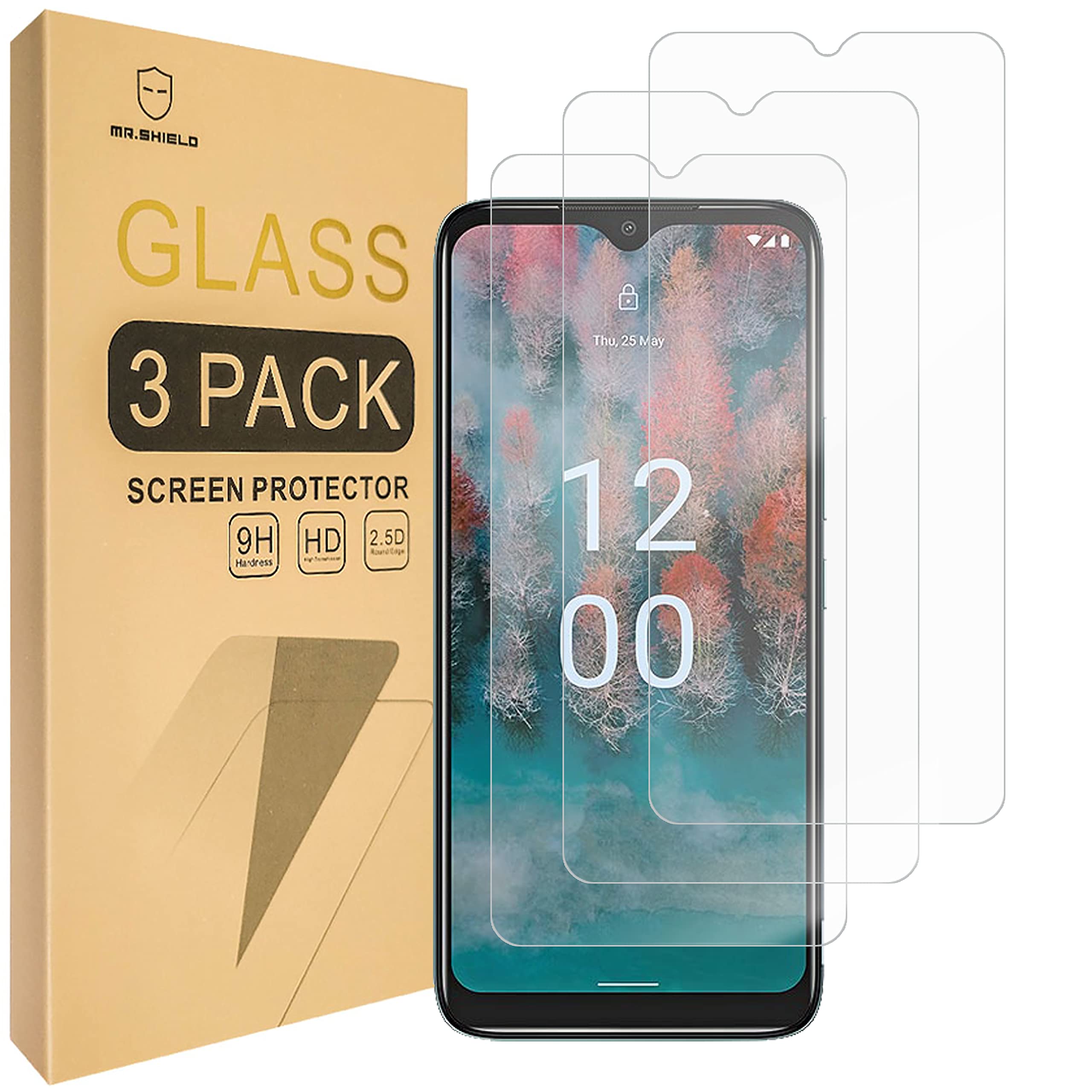 Mr.Shield Screen Protector compatible with Nokia C12 / Nokia C12 Pro/Nokia C12 Plus [Tempered Glass] [9H Hardness] [3-Pack] Screen Protector