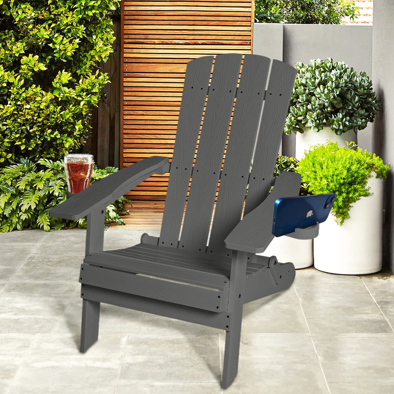 Buy Hips Recycled Poly Resin Folding Adirondack Chair with 2 Cup