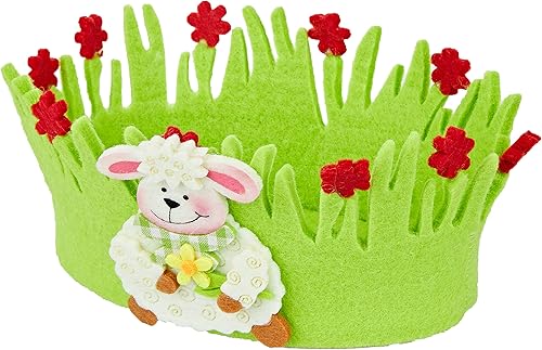 Mopec - Cesta ovalada pequeña (6.3 x 3.3 x 3.9 in), diseño de flores rojas y ovejas