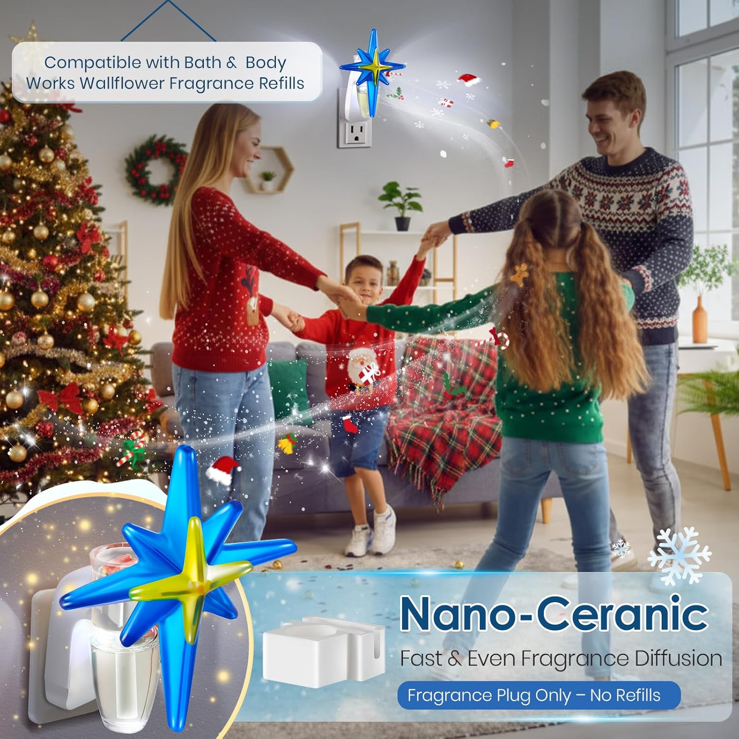 Wall Fragrance Plug in with Night Light, Compatible with Bath & Body Works Wallflowers Refills, Christmas Essential Oil Scented Diffuser, Air Freshener Plug in for Home Office(Bethlehem Star) - Image 2