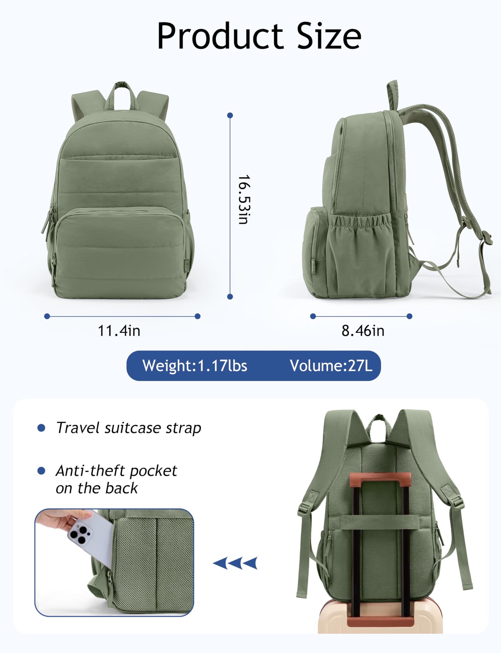 Uselike Uselike Travel Backpack for Women, 15.6 Inch Laptop Backpack, Quilted College Bookbag, Cute Work Backpacks, Water Resistant in use