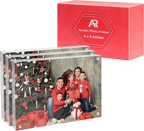 A & R 3 paquetes de marcos acrílicos de 6 x 8, marco magnético, marco de fotos transparente de doble cara de 10 + 0.394 in de grosor, acrílico