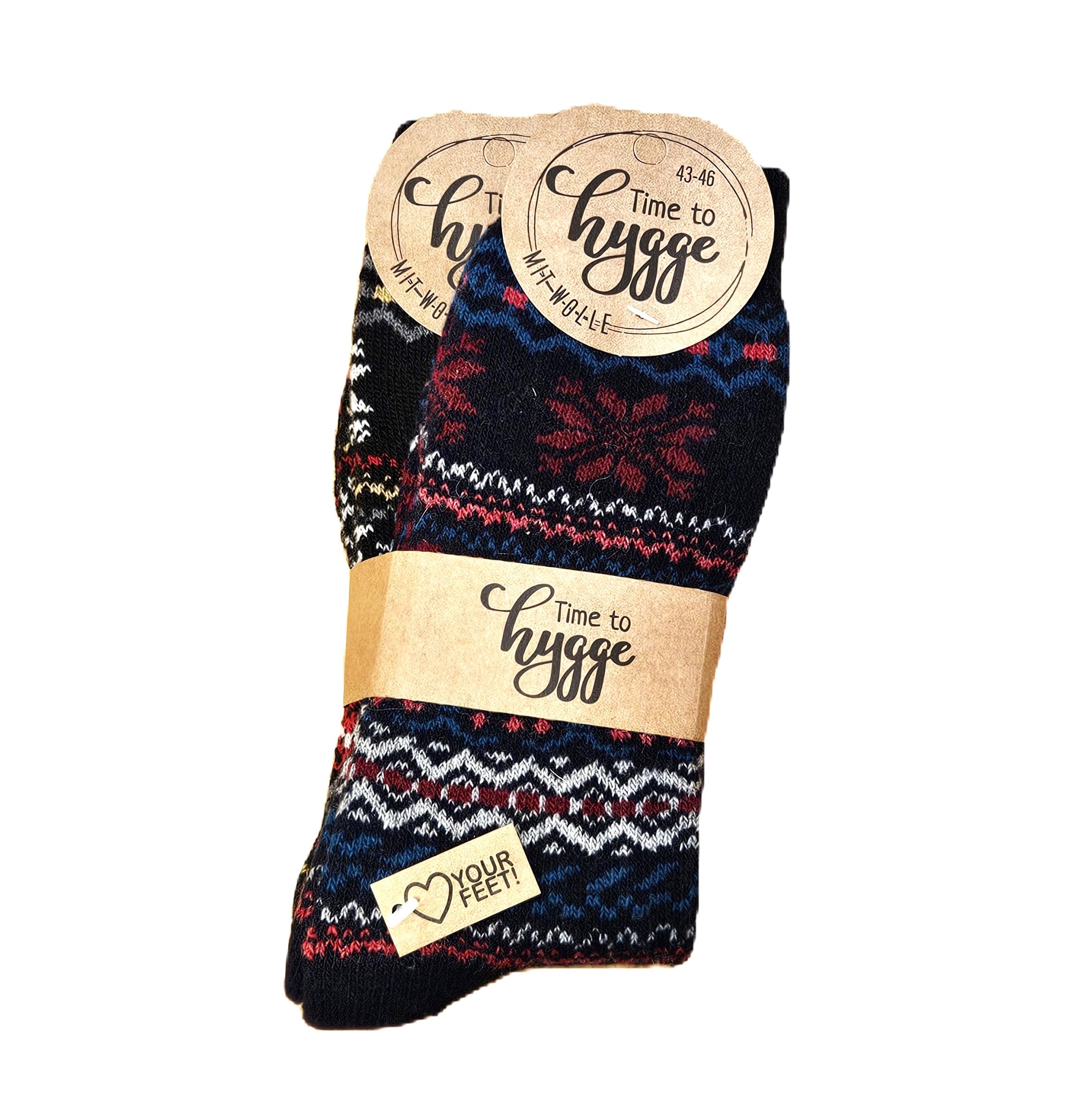 Leo Design Norwegian Wool Socks for Men & Women, Winter Thermal Knitted, Scandinavian Nordic Crew Soft & Warm, Comfortable, Hygge cushioned Socks for cold weather, 2pair (Bundle 3, 3-5)