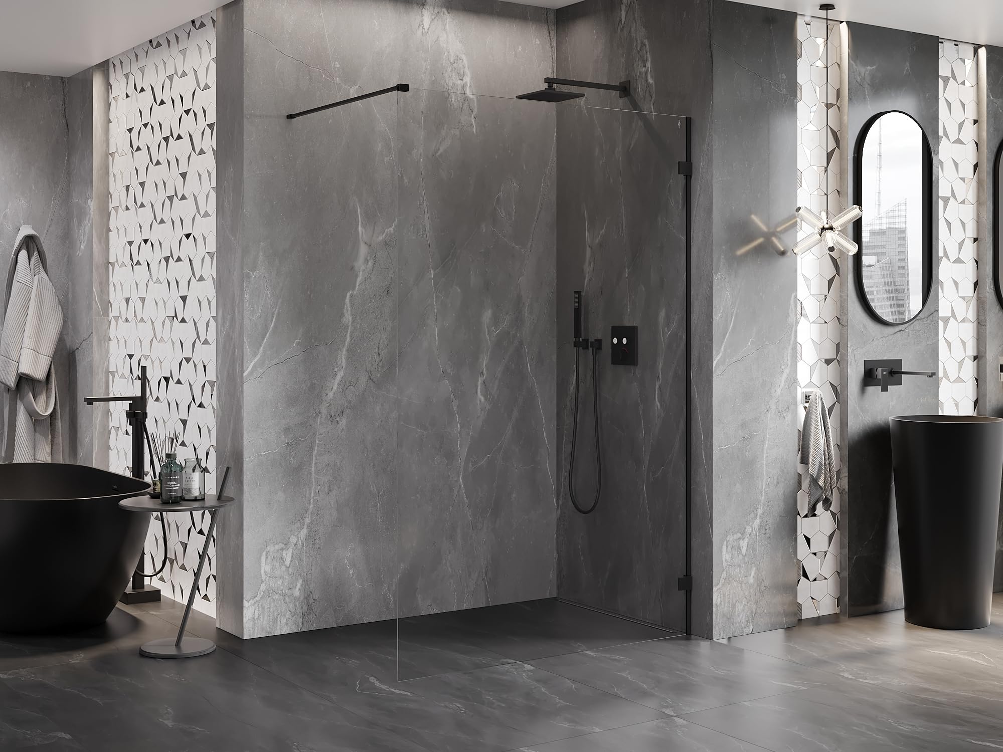 Mexen Lunar Parete Doccia Walk-In Destro 70x200 Trasparente 8mm Nero