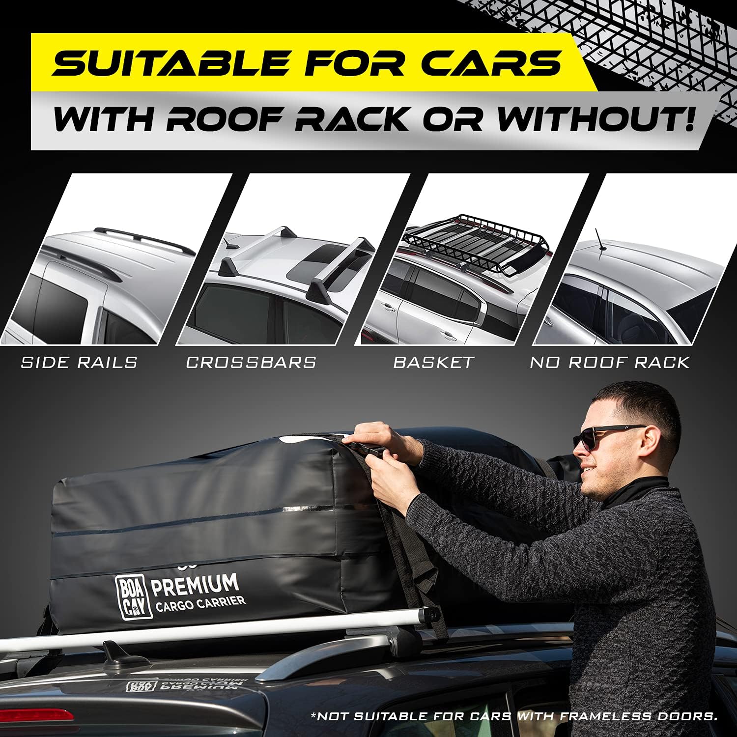 BOACAY Premium Rooftop Cargo Carrier, 15 Cubic Ft Extra-Large Top Bag for Vehicles with Rack or Without, Waterproof Military-Grade PVC Canvas, Aerodynamic Design, Straps, Hooks & Non-slip Mat Included : Automotive