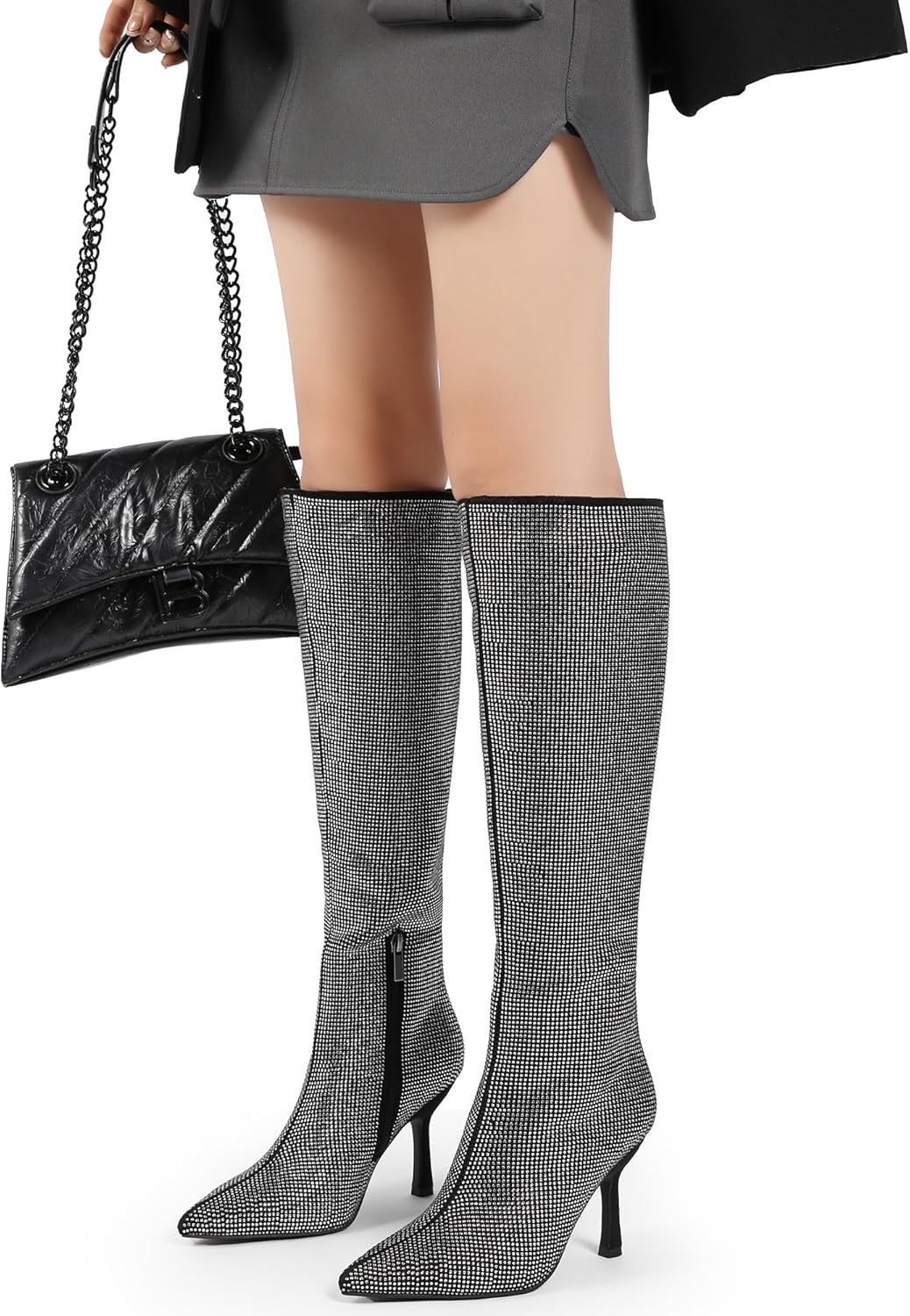 Women Knee High Boots 3 In Stiletto Heel Pointed Toe Tall Side... - Picture 37 of 40